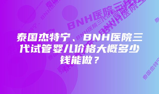 泰国杰特宁、BNH医院三代试管婴儿价格大概多少钱能做？