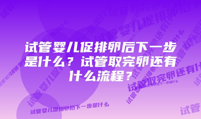 试管婴儿促排卵后下一步是什么？试管取完卵还有什么流程？