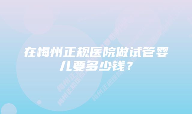 在梅州正规医院做试管婴儿要多少钱？