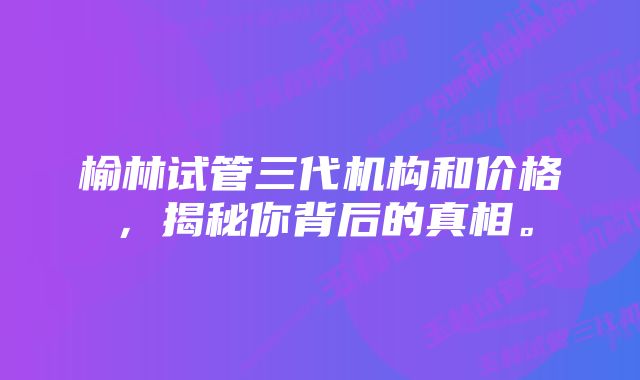 榆林试管三代机构和价格，揭秘你背后的真相。