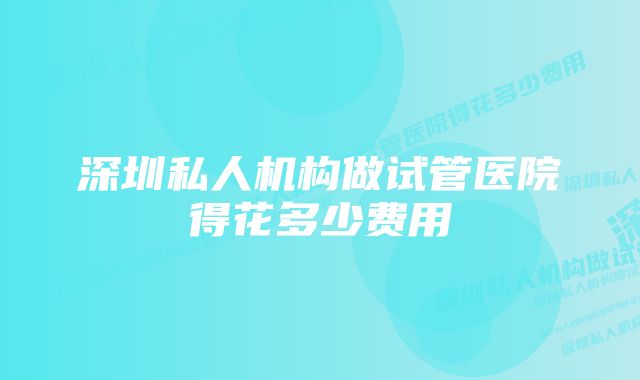 深圳私人机构做试管医院得花多少费用