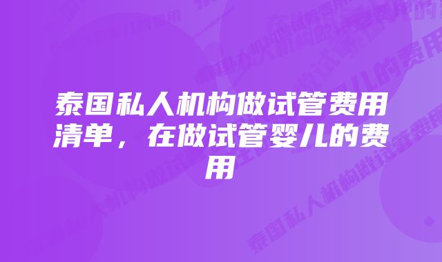 泰国私人机构做试管费用清单，在做试管婴儿的费用