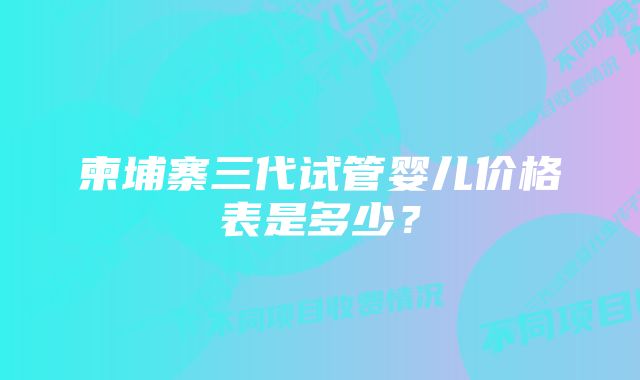 柬埔寨三代试管婴儿价格表是多少？