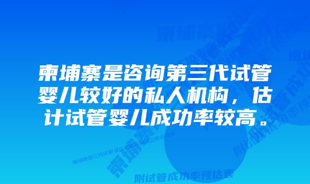 柬埔寨是咨询第三代试管婴儿较好的私人机构，估计试管婴儿成功率较高。