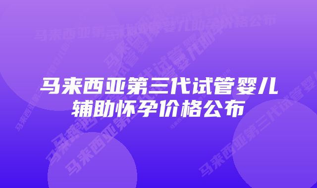 马来西亚第三代试管婴儿辅助怀孕价格公布