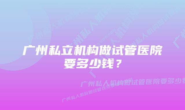 广州私立机构做试管医院要多少钱？