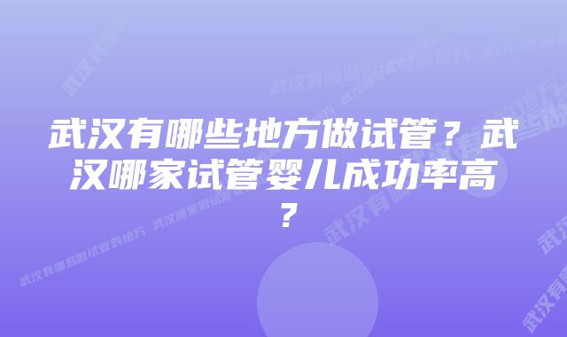 武汉有哪些地方做试管？武汉哪家试管婴儿成功率高？