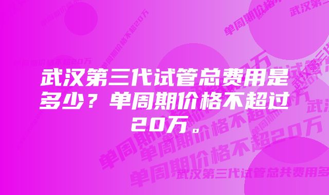 武汉第三代试管总费用是多少？单周期价格不超过20万。