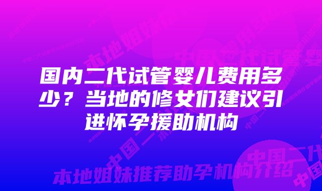 国内二代试管婴儿费用多少？当地的修女们建议引进怀孕援助机构