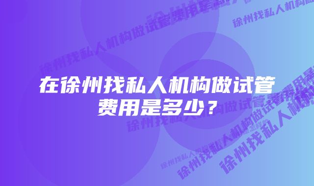 在徐州找私人机构做试管费用是多少？