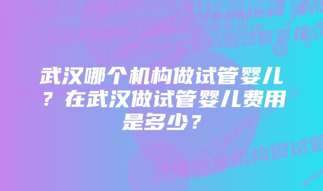 武汉哪个机构做试管婴儿？在武汉做试管婴儿费用是多少？