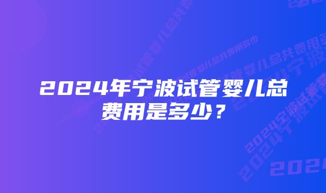 2024年宁波试管婴儿总费用是多少？