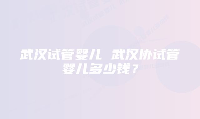 武汉试管婴儿 武汉协试管婴儿多少钱？