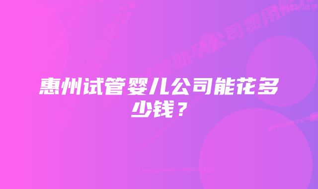 惠州试管婴儿公司能花多少钱？