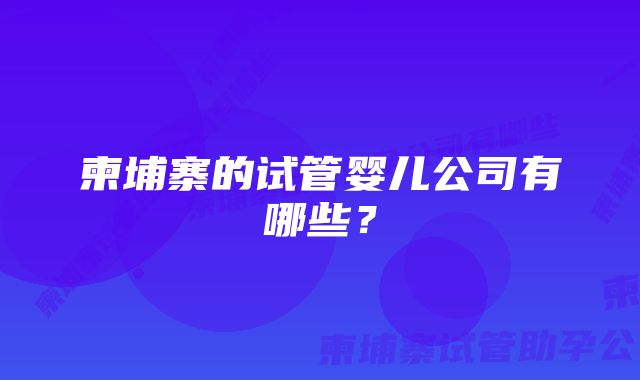 柬埔寨的试管婴儿公司有哪些？