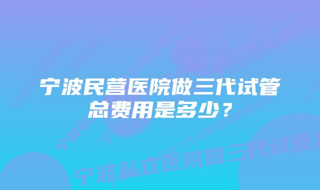 宁波民营医院做三代试管总费用是多少？