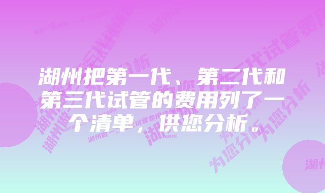 湖州把第一代、第二代和第三代试管的费用列了一个清单，供您分析。