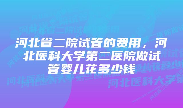 河北省二院试管的费用，河北医科大学第二医院做试管婴儿花多少钱