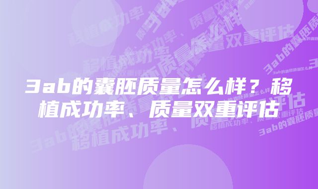 3ab的囊胚质量怎么样？移植成功率、质量双重评估