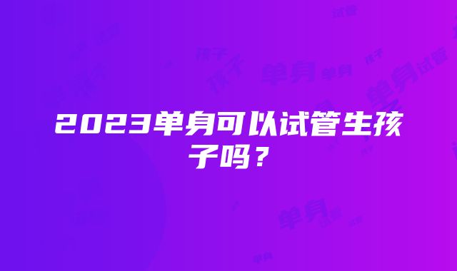 2023单身可以试管生孩子吗？