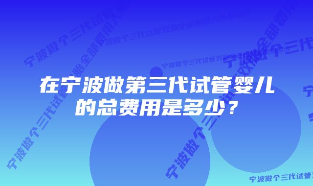 在宁波做第三代试管婴儿的总费用是多少？