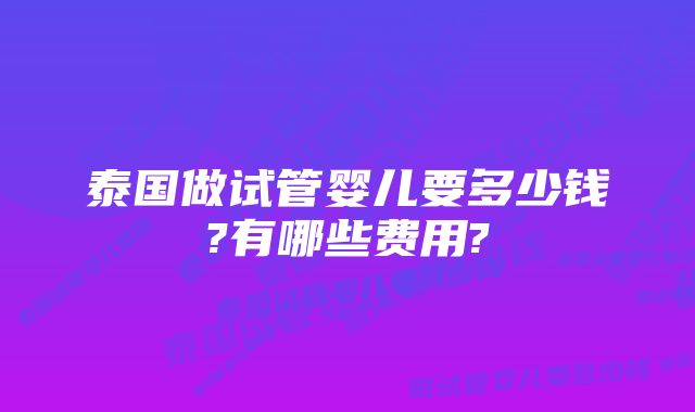 泰国做试管婴儿要多少钱?有哪些费用?