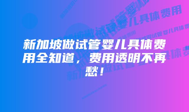 新加坡做试管婴儿具体费用全知道，费用透明不再愁！