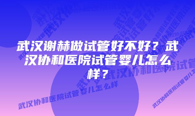 武汉谢赫做试管好不好？武汉协和医院试管婴儿怎么样？