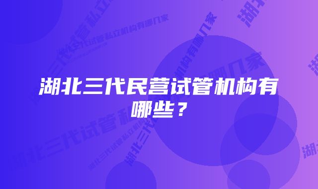 湖北三代民营试管机构有哪些？