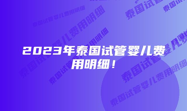 2023年泰国试管婴儿费用明细！