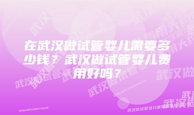 在武汉做试管婴儿需要多少钱？武汉做试管婴儿费用好吗？