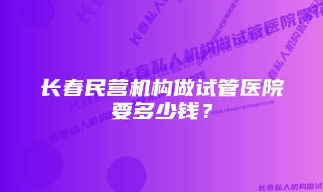 长春民营机构做试管医院要多少钱？