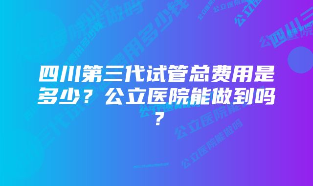 四川第三代试管总费用是多少？公立医院能做到吗？