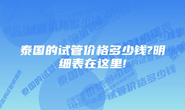 泰国的试管价格多少钱?明细表在这里!