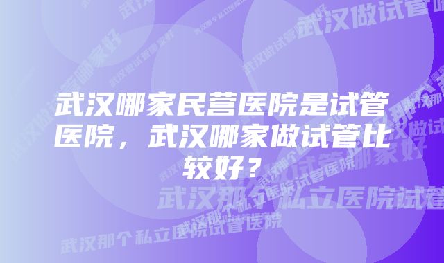 武汉哪家民营医院是试管医院，武汉哪家做试管比较好？