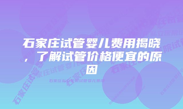 石家庄试管婴儿费用揭晓，了解试管价格便宜的原因