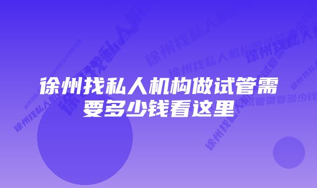 徐州找私人机构做试管需要多少钱看这里