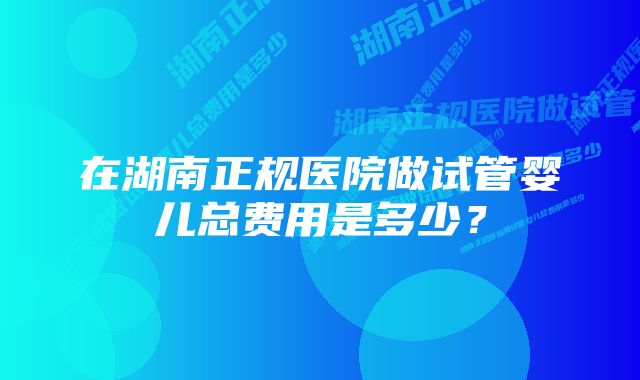 在湖南正规医院做试管婴儿总费用是多少？