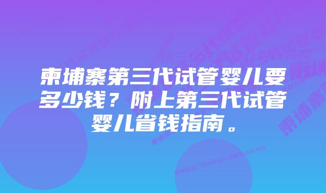 柬埔寨第三代试管婴儿要多少钱？附上第三代试管婴儿省钱指南。