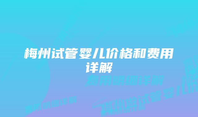 梅州试管婴儿价格和费用详解