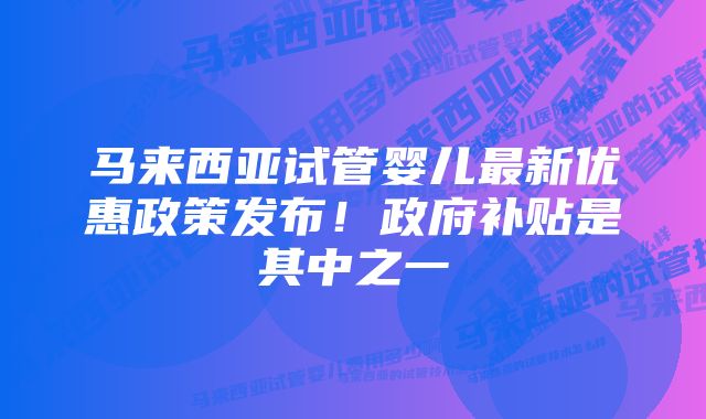 马来西亚试管婴儿最新优惠政策发布！政府补贴是其中之一