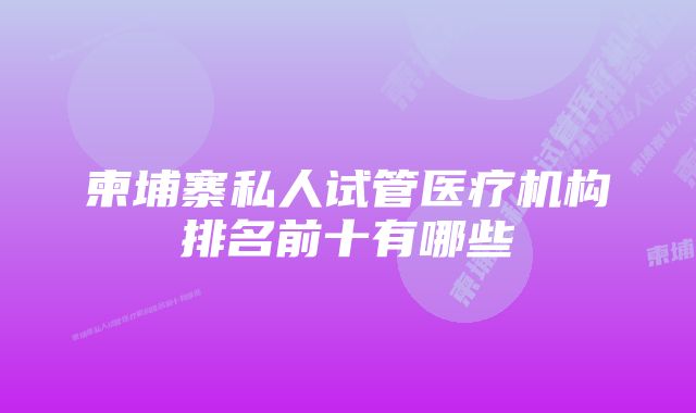 柬埔寨私人试管医疗机构排名前十有哪些