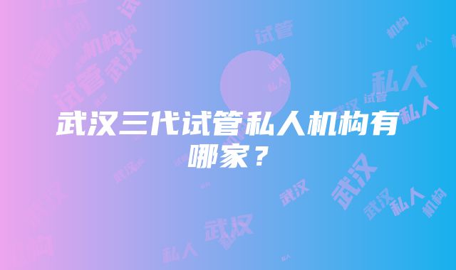 武汉三代试管私人机构有哪家？