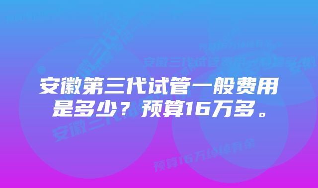 安徽第三代试管一般费用是多少？预算16万多。