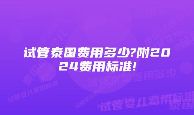 试管泰国费用多少?附2024费用标准!