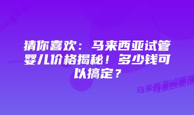 猜你喜欢：马来西亚试管婴儿价格揭秘！多少钱可以搞定？