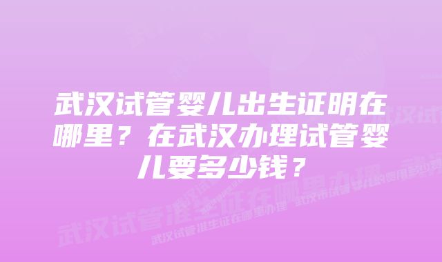 武汉试管婴儿出生证明在哪里？在武汉办理试管婴儿要多少钱？