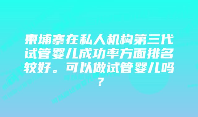 柬埔寨在私人机构第三代试管婴儿成功率方面排名较好。可以做试管婴儿吗？