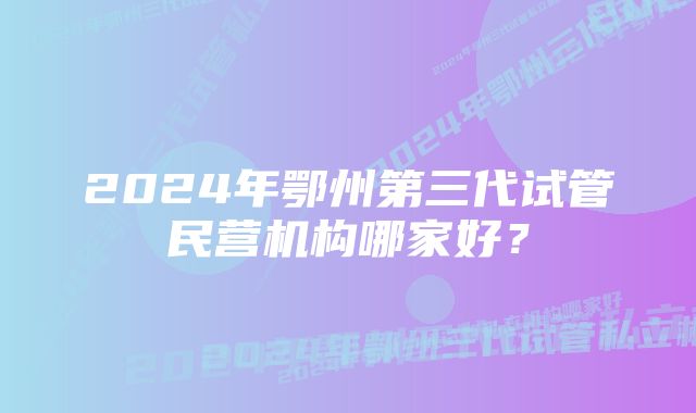 2024年鄂州第三代试管民营机构哪家好？