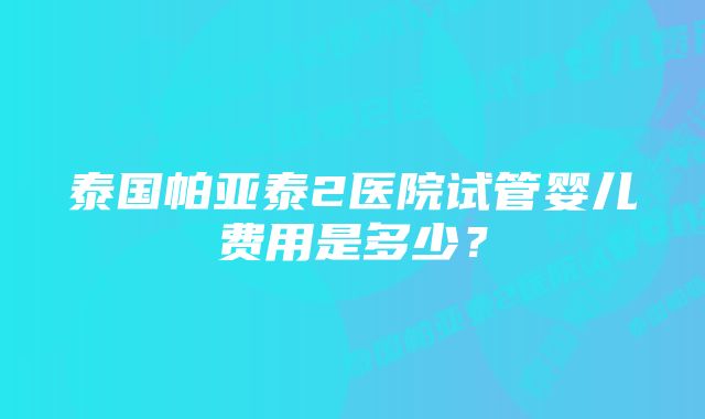 泰国帕亚泰2医院试管婴儿费用是多少？